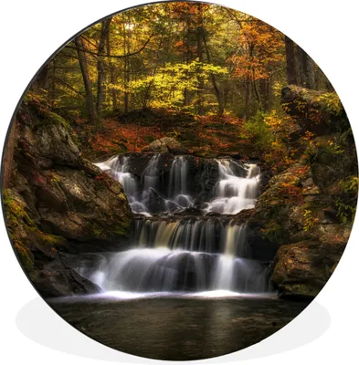 Produktbild von MuchoWow® Aluminium Wandkreis Connecticut - Wasserfall - Wald Ø 60 cm Wanddeko Modern Wohnzimmer - Wand Kreis - Wandbild - Schlafzimmer - Aluminium Bild - Kinderzimmer - Wohnzimmer Dekoration - Wandschmuck