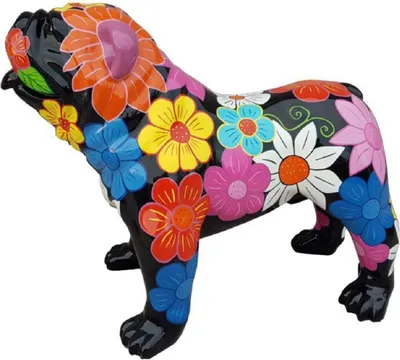 Image de Casa Padrino Figurine décorative chien bouledogue noir / multicolore 90 x H. 74 cm - Sculpture décorative résistante aux intempéries - Décoration de salon - Décoration de jardin