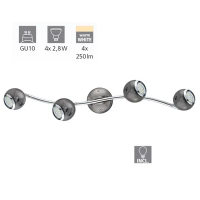 Zdjęcie produktu dla EGLO 31008, Powierzchniowe spot oświetlenie, GU10, 4 szt., LED, 3000 K, Czarny, Srebrny