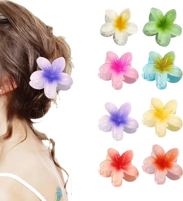 Image de Set de pinces à cheveux en forme de fleur 8 pièces Multicolore Pince à cheveux acrylique