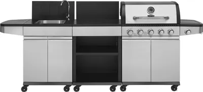 Produktbild von Justus BBQ Gasgrill Outdoorküche "Juno" inkl. Anschlussarmatur silber / schwarz 5 +1 Brenner