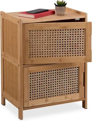 Produktbild von Famanu Nachttisch mit 2 Rattan-Türen - Naturbambus