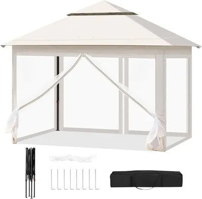 Produktbild von WOLTU Pavillon 3x3 m, Moskitonetz, wasserdicht stabil, höhenverstellbar, UV-Schutz : Beige Farbe: Beige