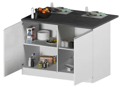 Produktbild von Kücheninsel Daffaticat, 2-türiger Küchenschrank, zusätzlicher Ablagetisch, 100 %  Italy, 125 x 90 x 90 cm, glänzendes Weiß und Schiefer