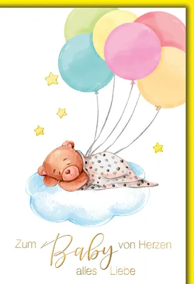 Produktbild von Geburt – Baby – Freudiges Ereignis - Karte mit Umschlag - Bär mit Luft
