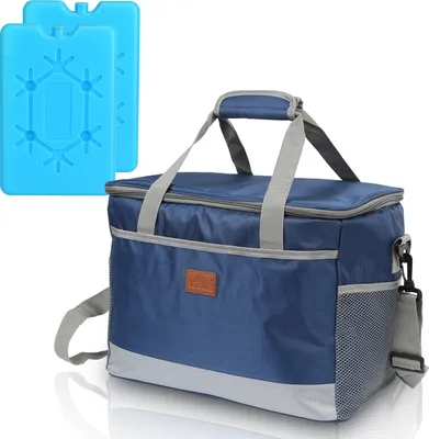 Produktbild von Aopunly 33 L Kühltasche Isoliertasche Thermotasche Wasserfest Picknicktasche Faltbar Kühlbox mit 2er-Set Kühlakkus Kühlelemente Camping Lunch Blau