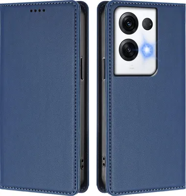 Image de Étui en cuir pour Oppo Reno8 Pro 5G, étui à rabat magnétique en cuirPolyuréthaneavec support, bleu foncé