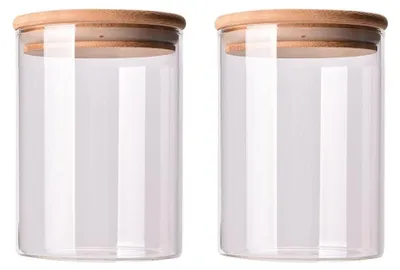 Produktbild von Vorratsgläser - 2 Stück 200 ml Klarglasbehälter mit luftdichtem Holzdeckel - Küchenorganisation für Tee Kaffee und Bohnen