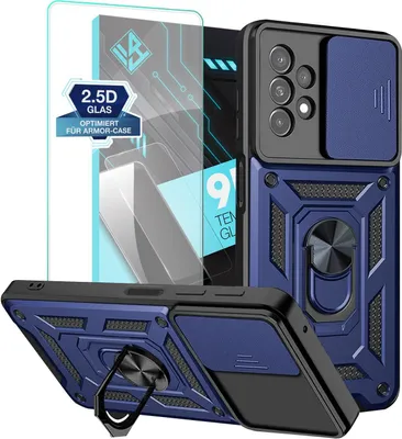Produktbild von Armor Handyhülle für Samsung Galaxy A13 mit 9H Displayglas Displayschutz Kameraschutz Handy Panzer Case Cover Schutzhülle Outdoor Farbe: Blau