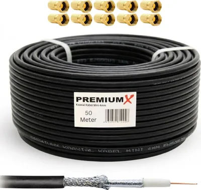 Produktbild von Installationsset 50m mini Koax Kabel in Schwarz mit F-Aufdrehstecker 4 mm