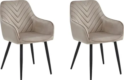 Image de Chaise de salle à manger, chaise de cuisine, chaise rembourrée, chaise de maquillage, set de 2 fauteuils lounge en velours, supporte jusqu'à 110 kg, beige foncé