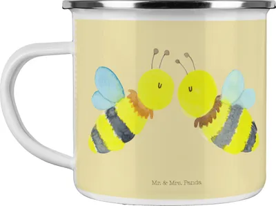 Produktbild von Mr. & Mrs. Panda Emaille Tasse Biene Liebe - Gelb Pastell - Geschenk, becher, Hummel, wandertasse, Teetasse, Pott