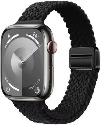 Produktbild von Stravo Slim geflochtenes Nylonarmband Magnetverschluss Apple Watch 44/45/46/49 mm, Series 4-11, SE, Ultra - Komfortabel - Schwarz