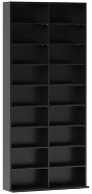 Zdjęcie produktu dla Półka na płyty CD, DVD, Blu-ray, 18 przegródek, czarna, regulowana