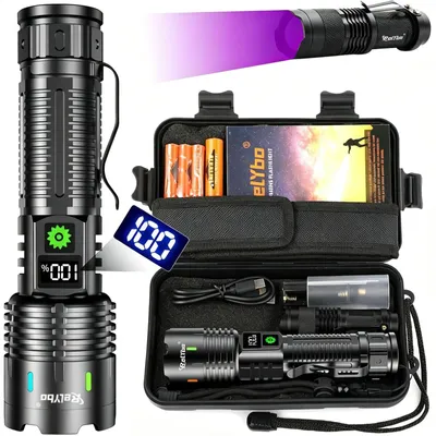 LED-Taschenlampe 1.000.000 Lumen, wiederaufladbar, mit UV-Licht
