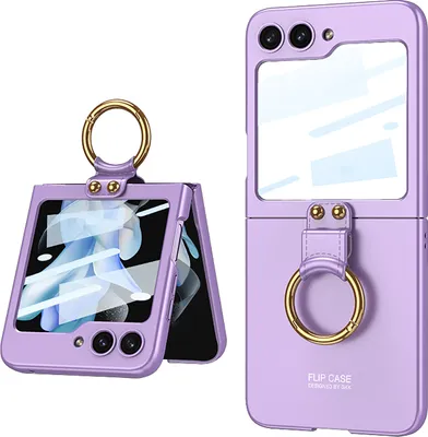 Produktbild von Hülle für Samsung Galaxy Z Flip 5 Schlank Hart PC Matt Schutzhülle mit Frontdisplay Film und Ringhalter Lila