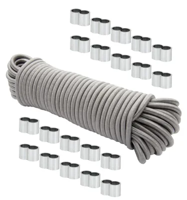 Produktbild von Dreamprint Expanderseil 6mm Grau 20m Gummiseil Spannseil mit 20x Würgeklemmen