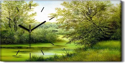 Produktbild von Dekor Leinwand Uhr Wandbilder 60x30 Malerei Wald Bäume Fluss Natur Kunst - schwarze Hände