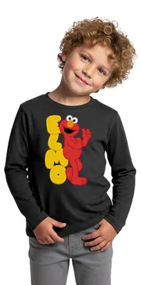 Produktbild von Spreadshirt Sesamstraße Elmo Mit Schriftzug Kinder Premium Langarmshirt, 110/116 (4 Jahre), Anthrazit meliert