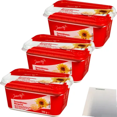 Produktbild von Jeden Tag Sonnenblumen-Margarine 3er Pack (3x500g Schale) + usy Block