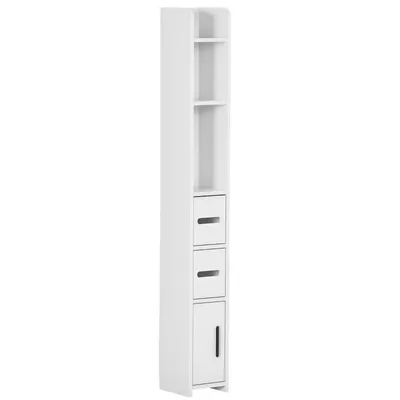Produktbild von Waschtischunterschrank – Hochschrank für WC – Multifunktionaler Badezimmerschrank – Mit Regalböden und Türen – 15 x 17 x 120 cm – Weiß