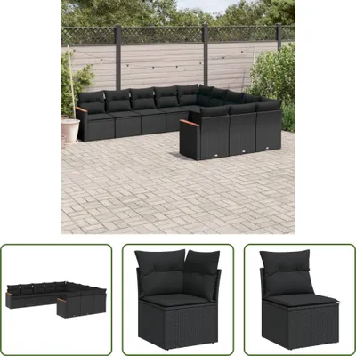 Produktbild von The Living Store 11-tlg. Garten-Sofagarnitur mit Kissen Schwarz Poly Rattan
