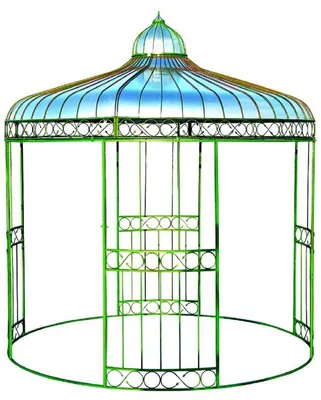 Produktbild von Casa Padrino Jugendstil Gartenpavillon Grün / Silber Ø 320 x H. 350 cm - Runder Schmiedeeisen Pavillon mit verzinktem Blechdach - Jugendstil Garten & Terrassen Deko Accessoires