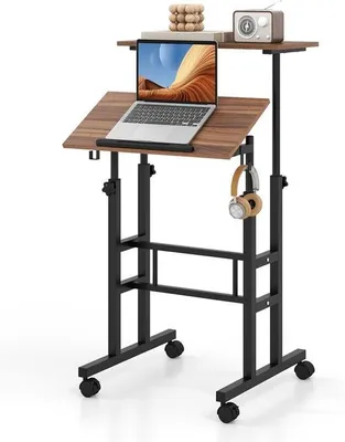 Productafbeelding van Famanu verstelbaar staand bureau met wielen - Mobiel laptopbureau voor thuis en op kantoor