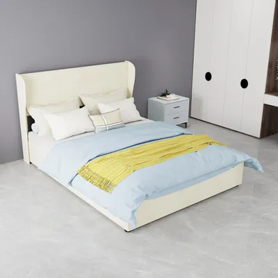 Obrázek produktu pro Postel s čalouněnou konstrukcí 160x200 cm, šedá barva, potažená bavlnou, s hydraulickým úložným prostorem, čalouněnou opěrkou hlavy s USB-C portem a LED osvětlením po třech stranách