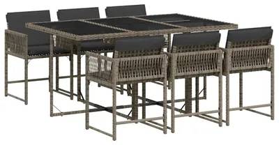 Produktbild von vidaXL 7-tlg. Garten-Essgruppe mit Kissen Grau Poly Rattan