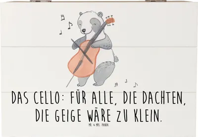 Produktbild von Mr. & Mrs. Panda Geschenkbox Cello Magie 22 x 15 cm - Weiß - Geschenk, Kammermusik, Streichinstrument, Größenunterschied, Musiker, Musik, Aufbewahrungskiste, Schatulle