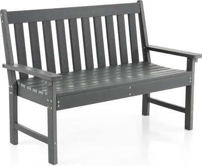 Image de Banc de jardin - Banc public - Plastique HDPE - Résistant aux intempéries - Facile d'entretien - Cadre en bois - Montage nécessaire - Gris clair