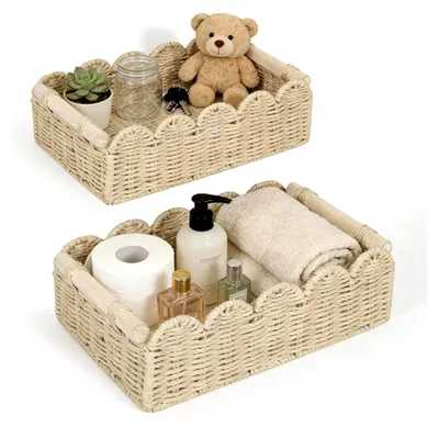 Produktbild von 2er Set Wickeltisch-Organizer, Rattan Körbe zur Aufbewahrung für Küche und Badezimmer