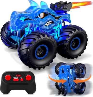 Produktbild von Ferngesteuerter Monstertruck Ferngesteuert, 2.4GHz Monster Truck Ferngesteuert mit Spray, Licht und Sound, Ferngesteuertes Auto ab 3 4 5 6 8 Jahre Mädchen Kinder, All-Terrain Monstertruck mit 2 Akkus