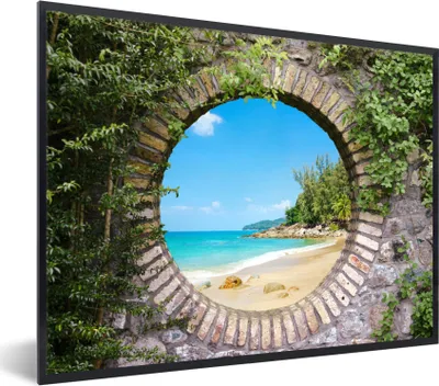 Produktbild von MuchoWow® Gerahmtes Poster Strand - Meer - Aussicht - Sommer 80x60 cm - Poster mit Schwarzem Bilderrahmen Wandposter Rahmen Foto Bilder - Schwarzem - Mit Gestell