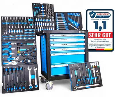 Immagine prodotto di Carrello per officina con 6 cassetti - Pieno di utensili - Blu carbonio