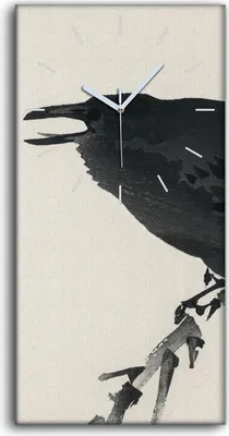 Produktbild von Wanduhr Bürouhr Leinwand Bild 30x60 Gemälde Asiatische Tier Vogel Krähen Kunst - weiße Hände