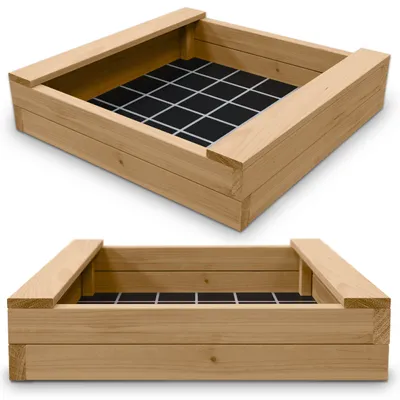Produktbild von Sandkasten BULLE Lärche natur 45 mm inkl. Sitzbretter und Bodenplane Sandbox Größe: 120 x 120 cm