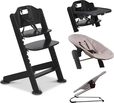 Produktbild von Novi 1-2 Grow Kinderstuhl – Ab Geburt bis 60 kg – Verstellbar – Newborn-Sitz & Essbrett – Black/Sand Melange