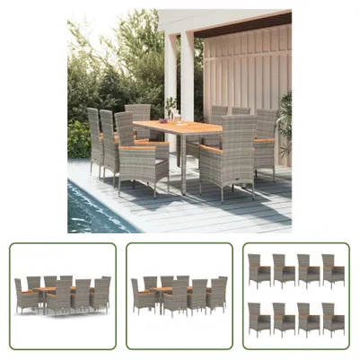 Produktbild von The Living Store 9-tlg. Garten-Essgruppe mit Kissen Grau Poly Rattan