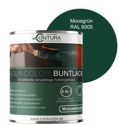 Produktbild von Contura 750ml. Buntlack Lackfarbe Lack Außen Innen Holz Metall Farbe Holzlack Möbellack - Seidenmatt - RAL 6005 Moosgrün