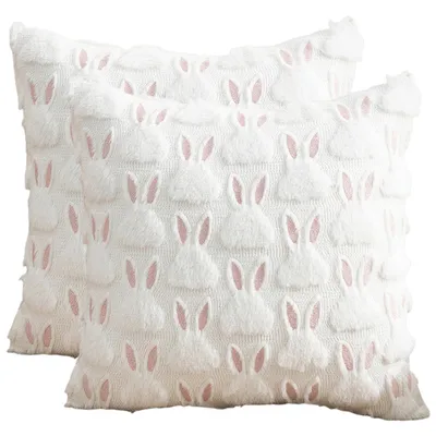 Produktbild von 2 Stück Kissenbezug 45x45 cm, Osterdeko Hase Zierkissenbezüge, Plüsch Kissenhülle, Weiß