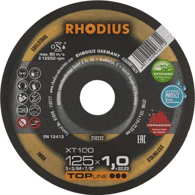 Immagine prodotto di Disco da taglio per metallo Rhodius XT100 | Ø125 mm - 1 mm - 22,23 mm | diritto
