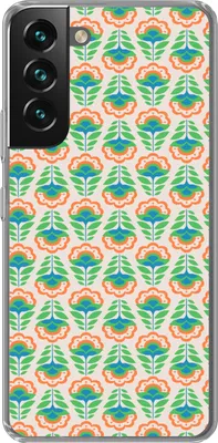 Produktbild von MuchoWow® Handyhülle Schutzhülle Hülle für Telefoonhoesje Samsung Galaxy S22 Retro - Blumen - Design - Grün - Orange Silikon Softcase Handy Hülle - Mobiltelefonhülle