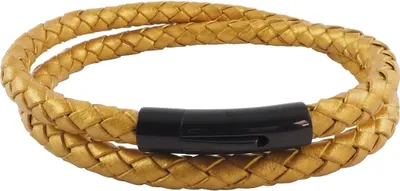 Immagine prodotto di König Design: collana in pelle, bracciale in pelle, 6 mm, collana da uomo, 17 cm - 100 cm, intrecciata, lunghezza: 19 cm, colore: oro