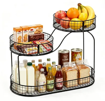 Obstkorb 3-stöckig, Gitterdesign, 40x19x32 cm, schwarz