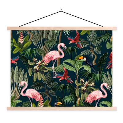 Produktbild von MuchoWow® Textilposter Jungtiere - Muster - Kinder - Flamingo - Papagei - Kinder 120x90 cm mit holzfarbenen Rahmen - Magnetisch