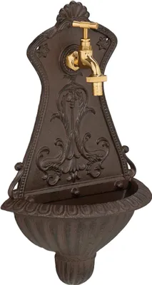 Immagine prodotto di Fontana da parete Relaxdays, fontana da giardino in stile retrò, lavabo e rubinetto, dimensioni: 42 x 24,5 x 11,5 cm, ghisa, marrone
