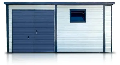Produktbild von Fertiggarage 5x2.5m Carport 0.4x2.5m Pultdach Schwingtor Weiß