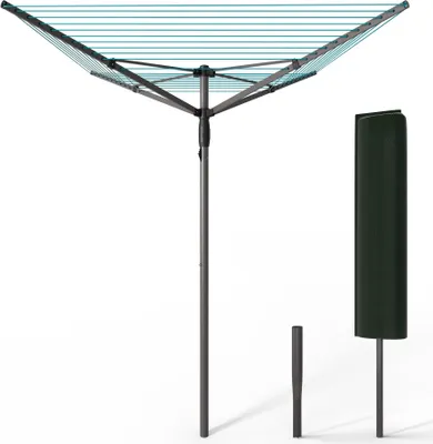 Produktbild von VOUNOT® Draußen Wäschespinne mit 45m Wäscheleine inkl. Bodenhülse und Schutzhülle, Grau-Blau